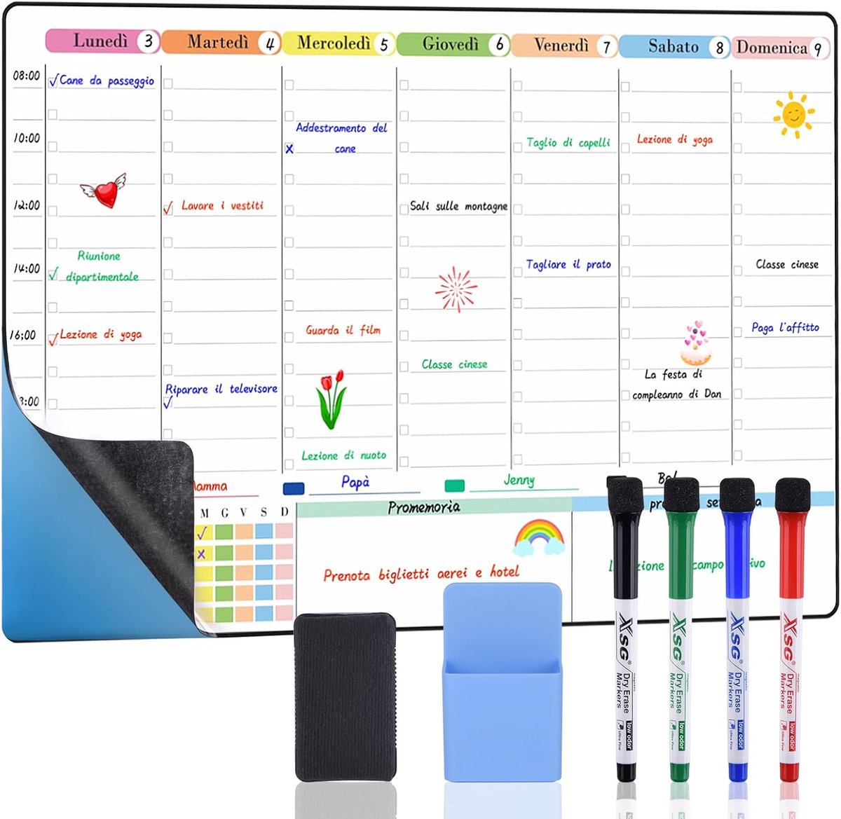 SnelShoppen - Weekly Planner Drooguitwisbaar Kalender Zelfklevend voor Glad oppervlak, Organiseren, Maandplanning, Wit, Ideaal voor Thuis, Kantoor, Sc