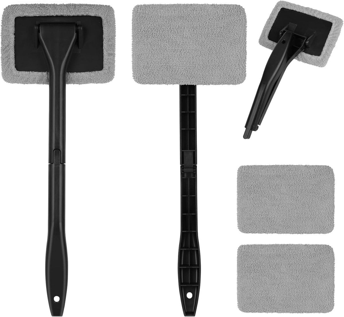 SnelShoppen - Auto Raamreiniger Borstel Set 2 Stuks | Lange Bereik Ruitreiniger met 4 Herbruikbare Microfiber Pads | Ideaal voor SUV, RV, Truck, Auto