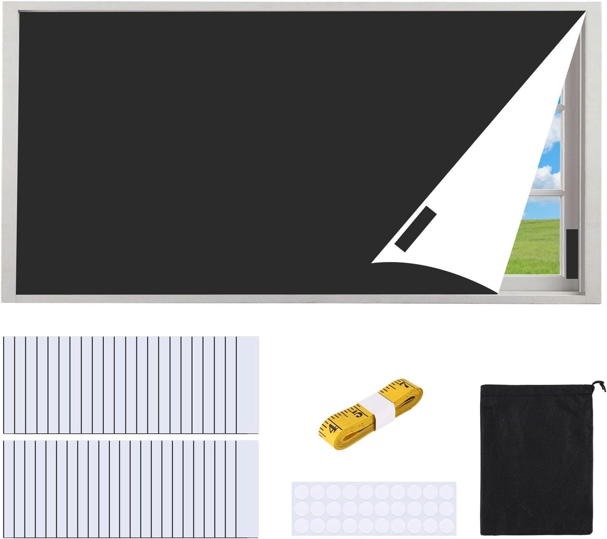 SnelShoppen - Verduisterend Rolgordijn zonder Boren 400 x 148 cm, 100% Ondoorzichtig en Warmte-Isolerend, Ideaal voor Ramen en Dakramen, Verduistering