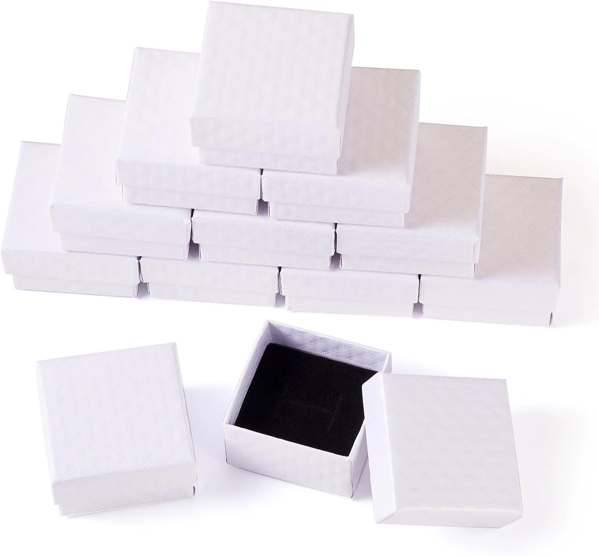 SnelShoppen - 12 Stuks Witte Kartonnen Sieraden Dozen 5x5x3cm voor Trouwen, Verjaardag, Erachtige Verpakking van Oorbellen, Ringen en Armbanden