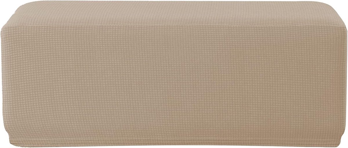 SnelShoppen - E krukhoes Jacquard Hoes voor Poef en Voetenbank - Zandkleurige Stretch Hoes van Polyester en Elastaan - Ideaal voor Woonkamer en Tuin