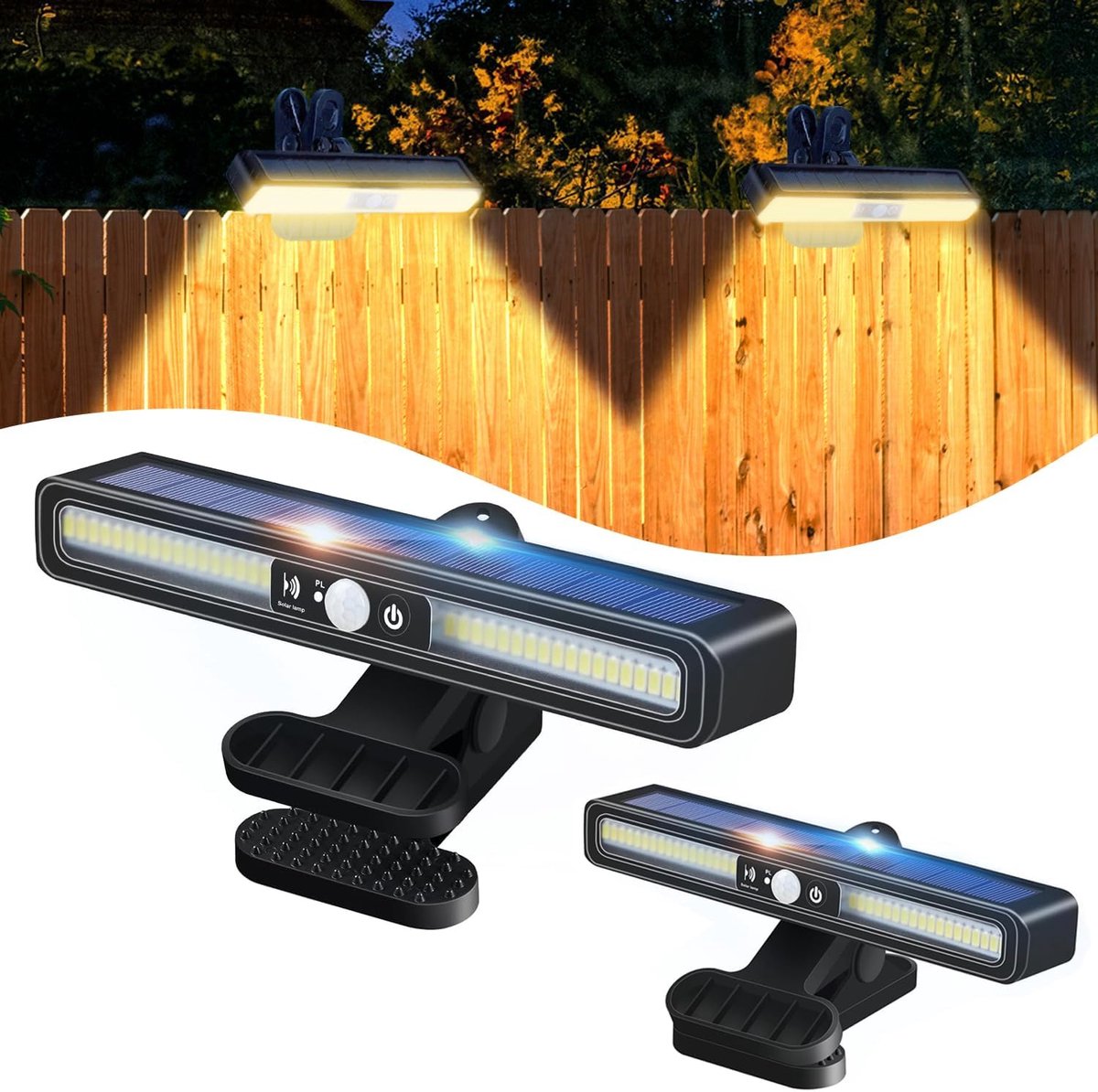 SnelShoppen - Outdoor Solar Lights Set van 2 Clip-on LED Lampen met Bewegingssensor, 3 Modi, IP65 Waterdichte Solarverlichting voor Tuin, Tuinhekje, G