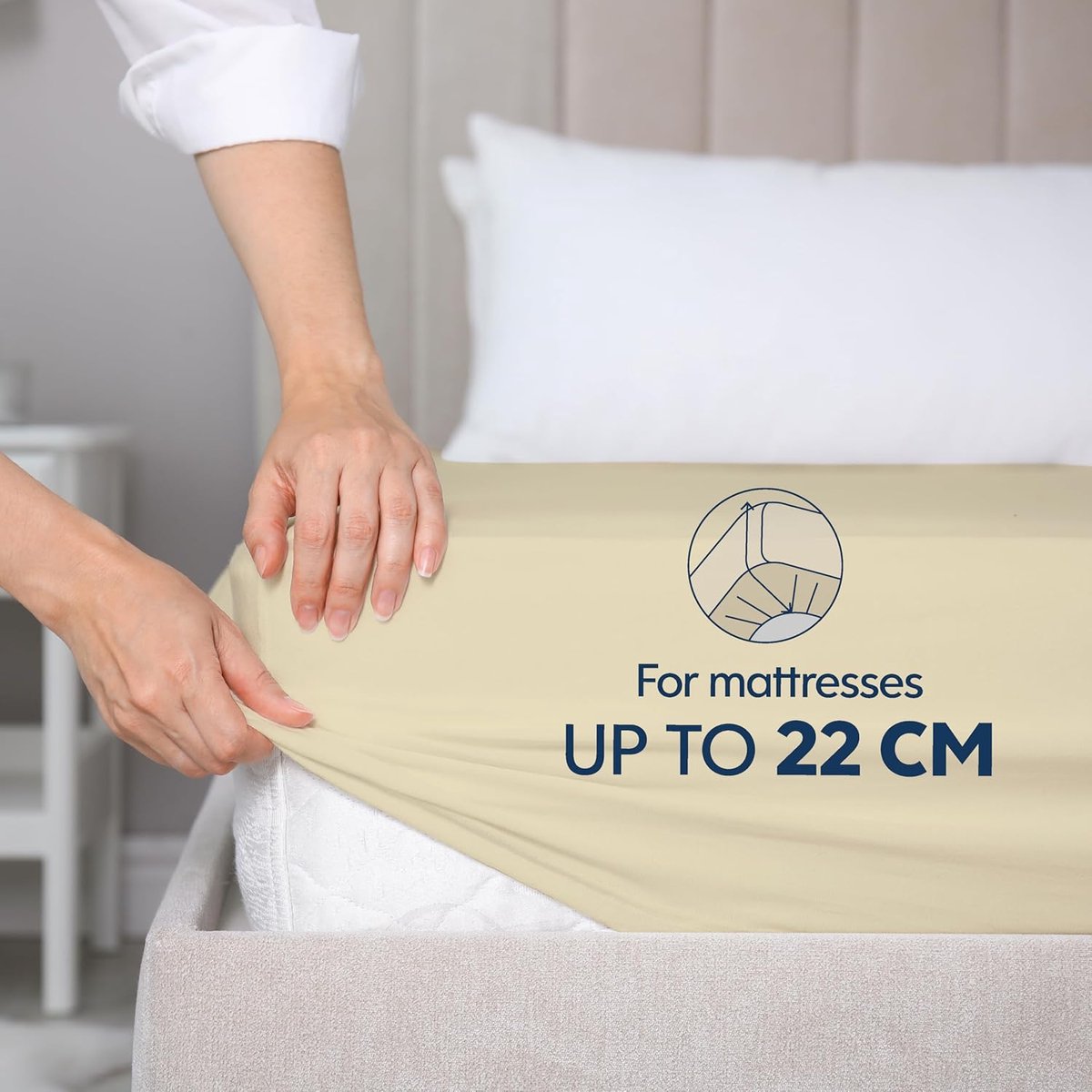 SnelShoppen - Fitted Sheet 140 x 200 cm, 100% Jersey Katoen, Oeko-Tex, Beige, Geschikt voor Matras tot 22 cm, Luxe Comfort, Ademend en Duurzaam