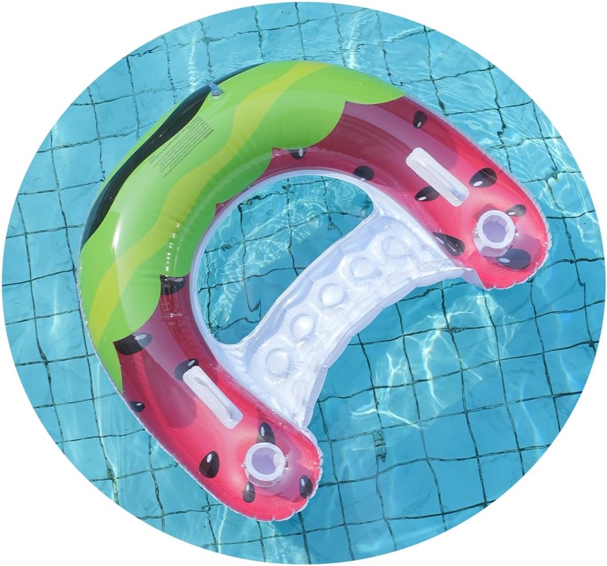 Set van 1 stuk - Opblaasbare zwembadstoel - U-vormige waterligstoel - Ligstoel voor in het zwembad - Met bekerhouder en armleuningen - Watermeloenpatroon - Geschikt voor zwembad, meer en strandfeesten - 100*77 cm - Groen + Rood