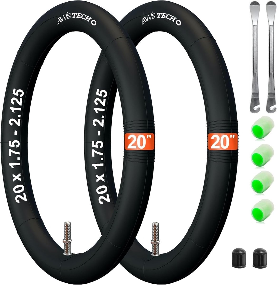 SnelShoppen - 2x Binnenband 20" (47/62-406) Butyl AV Ventiel 32/40 mm voor Kinderfiets, BMX, Vouwfiets en Fietskar - Inclusief 2 Bandenlichters