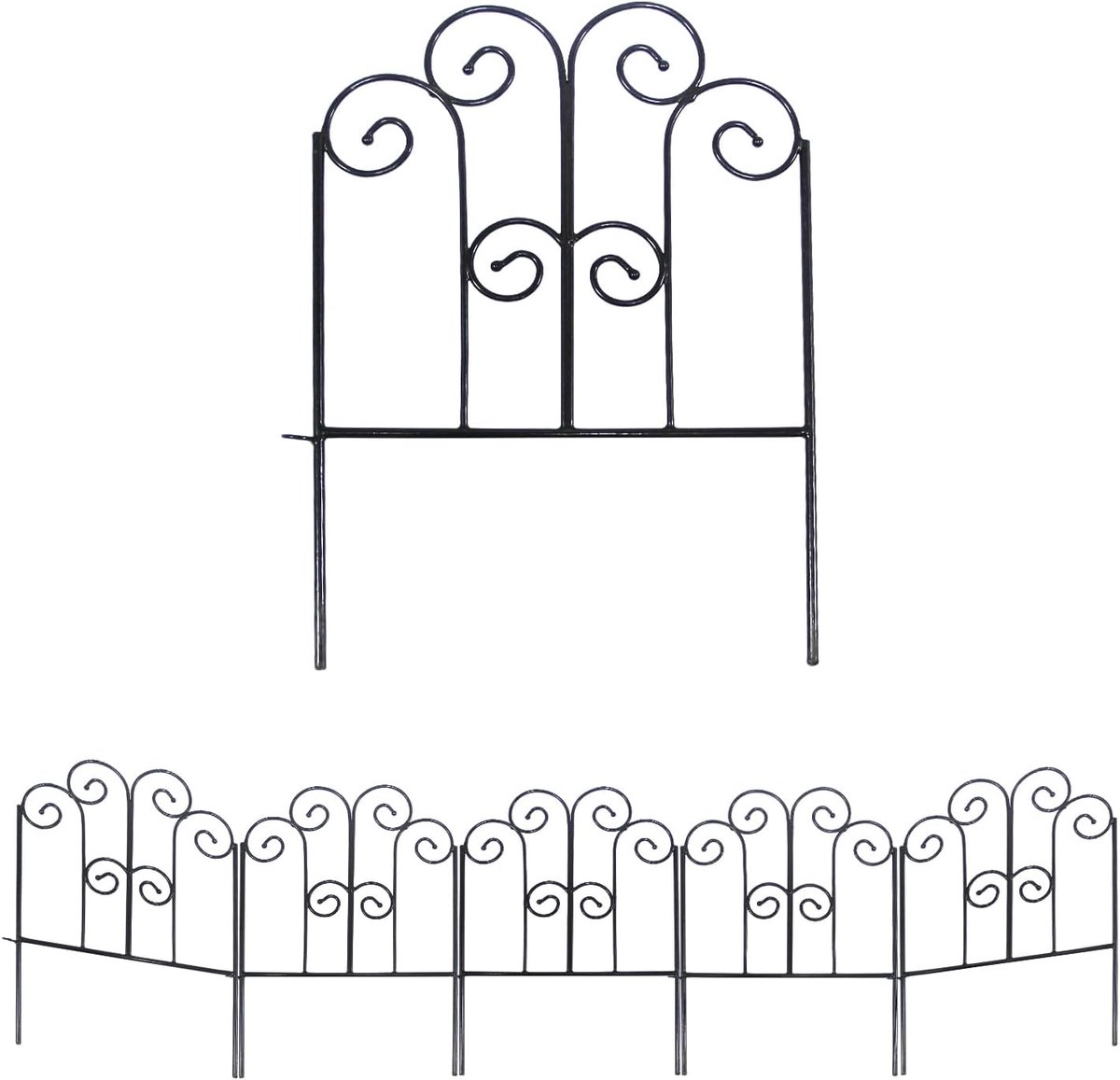 SnelShoppen - Decoratieve IJzeren Tuin Fence 43cm x 1.5m - 5 Panelen Roestvrij Staal Metaal Tuinhek voor Bloembedden, Groentetuinen en Landschapsontwe