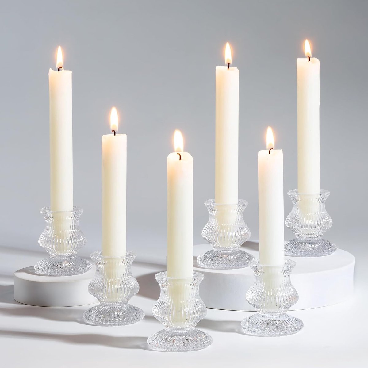 SnelShoppen - Set van 10 heldere glazen kaarsenhouders voor kaarsenstandaards - Ribbelstructuur - Perfecte decoratie voor tafel, woonkamer, kerst, bru