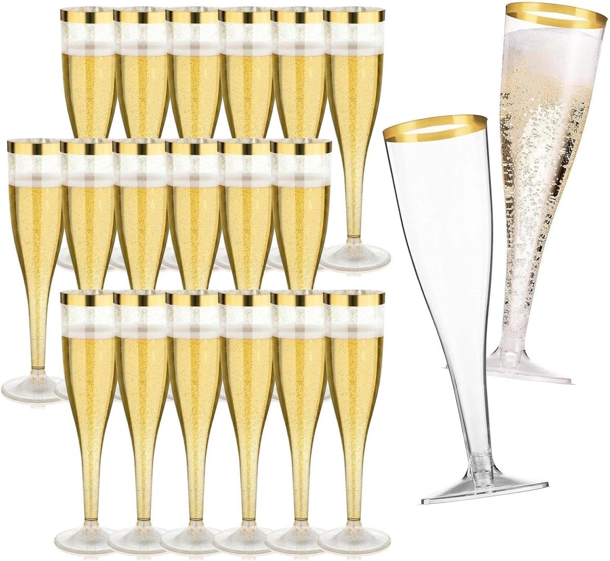 SnelShoppen - Transparante Herbruikbare Champagneglazen voor Trouwen, 133 ml, Set van 20, Duurzaam ABS, Elegante Twee-Delige Constructie, Gemakkelijk
