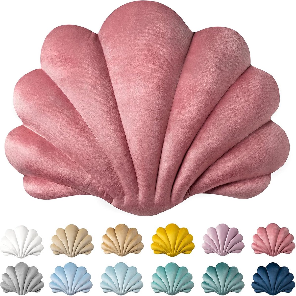 SnelShoppen - Unieke Schelp Vormige 3D Sierkussens met Zachte Fluwelen Vulling - Accent Kussens voor Bank en Slaapkamer - Roze 14 x 11 cm - Perfect vo