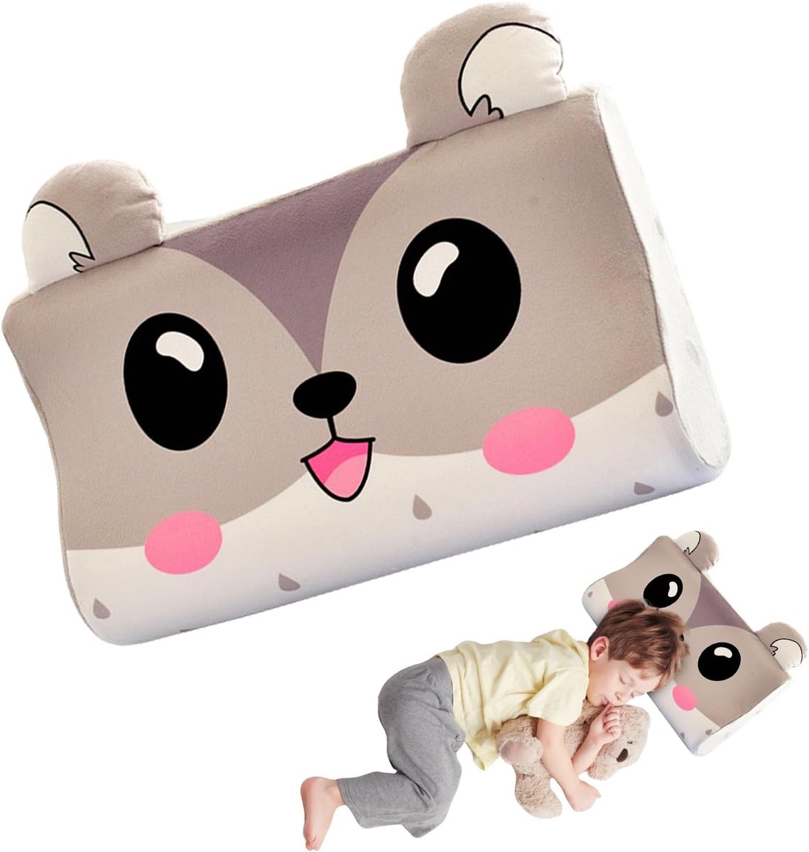 SnelShoppen - Ergonomisch Kinderkussen met 2 Kussenslopen, Ademend, Geheugenschuim, 18 Modellen, Comfortable voor Kinderen 3+, Muismotief
