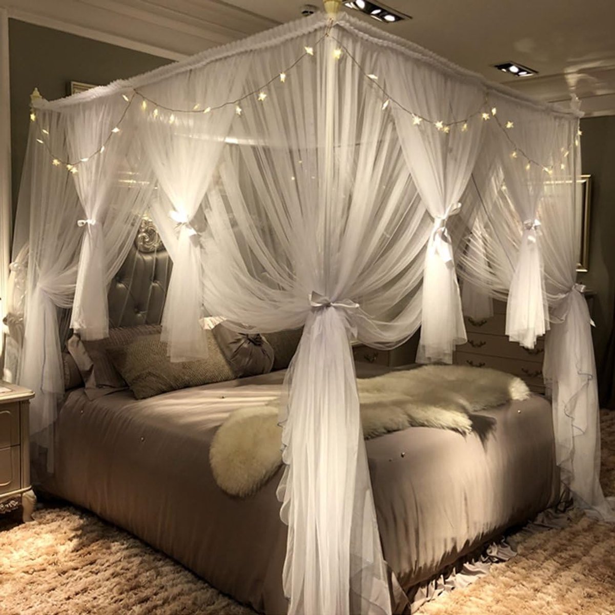 SnelShoppen - Luxe Hoofdeinde Luifel Bedgordijn voor Meisjes en Volwassenen - Schattige Prinses Slaapkamer Decoratie - Wit, 150cm W x 200cm L, Volwass