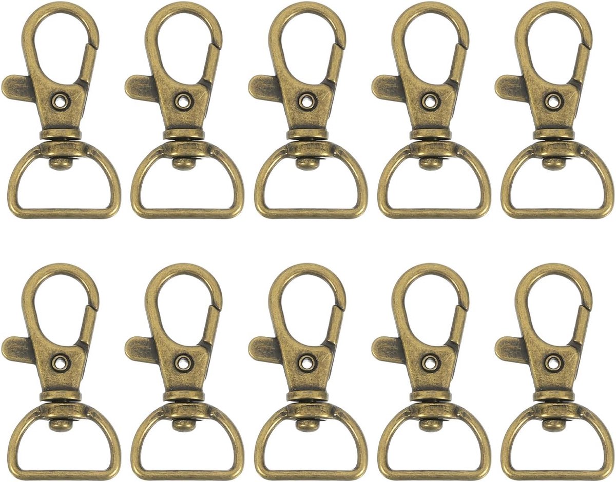 SnelShoppen - Set van 10 Roterende Carabiner Haken D-Ring, 0.63 Inch, Metaal Carabiner voor Tassen, Sleutelhangers, Band, Schouderband, Brons