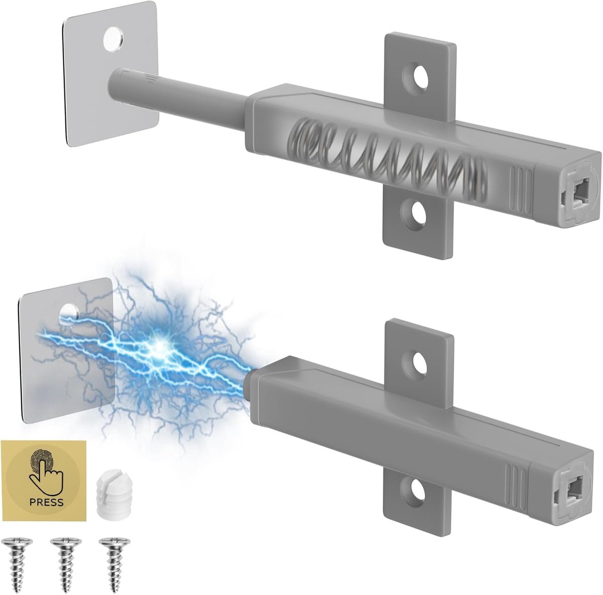 SnelShoppen - Push to Open Deuropener 2 Stuks, Zware Magnetische Drukknop, 48 N Springkracht, Grijs, Voor Grote Kasten en Meubels