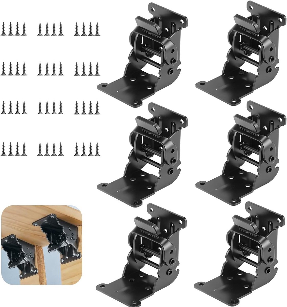 Set van 6 zware inklapbare scharnieren met vergrendeling voor klaptafels en meubels, 0-90-180° graden zwart, ideaal voor opvouwbare hoeken en RVS-look toepassingen