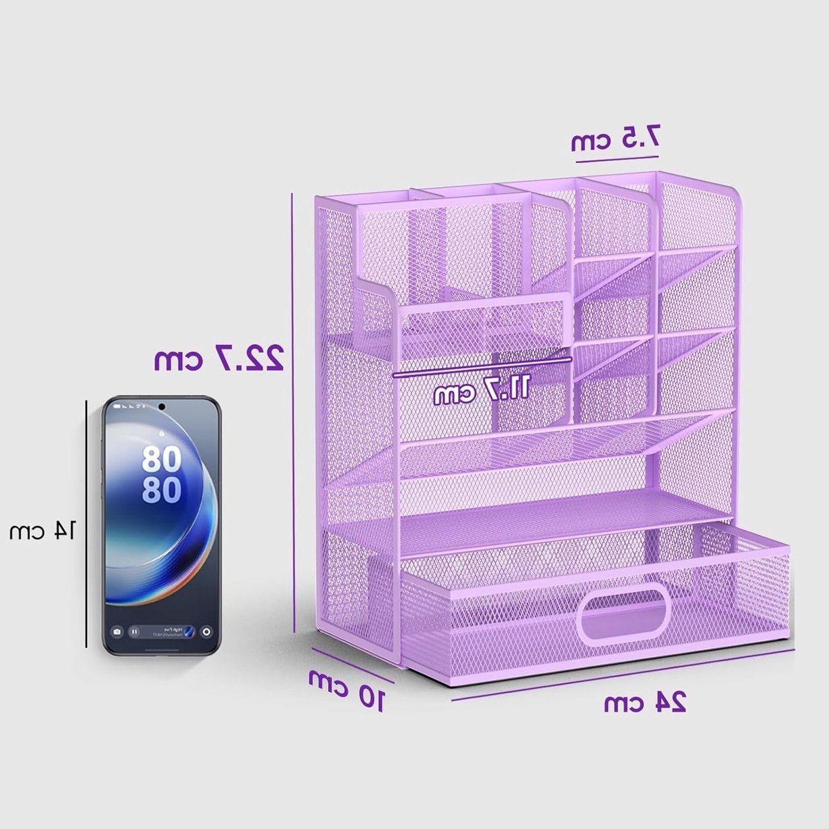 Multifunctionele Bureau Organizer met Lade, Wandpenhouder en Opbergruimte voor Schoolbenodigdheden en Kantooraccessoires (Paars)