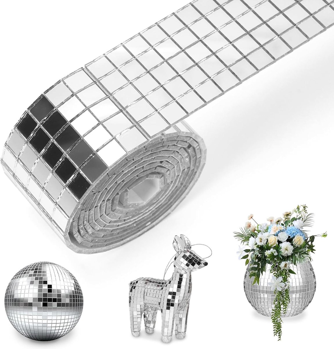 SnelShoppen - 7000 Stuks Spiegel Mozaïek Zelfklevend 5x5 mm Mini Spiegel Tegels voor Badkamer, Keuken, Woonkamer, Decoratie, Glazen Mosaïek Stickers