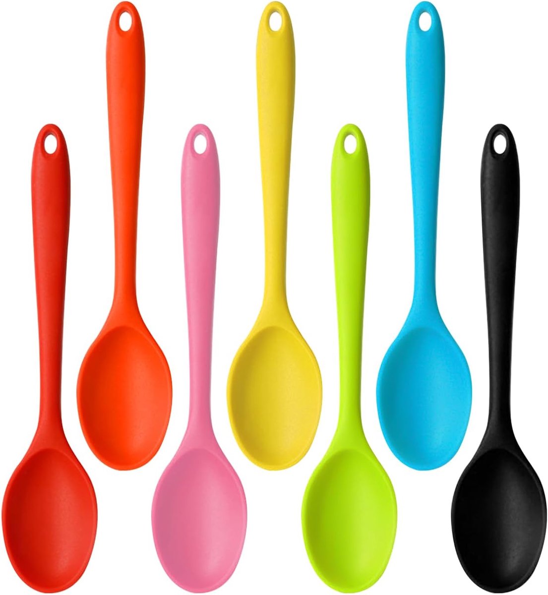 SnelShoppen - 7 Silicone Menglepels Set - Hoge Kwaliteit RVS Keuken Lepels - Kleurige Non-stick Lepels - Ideaal voor Salades, Koken en Serveren - Lang