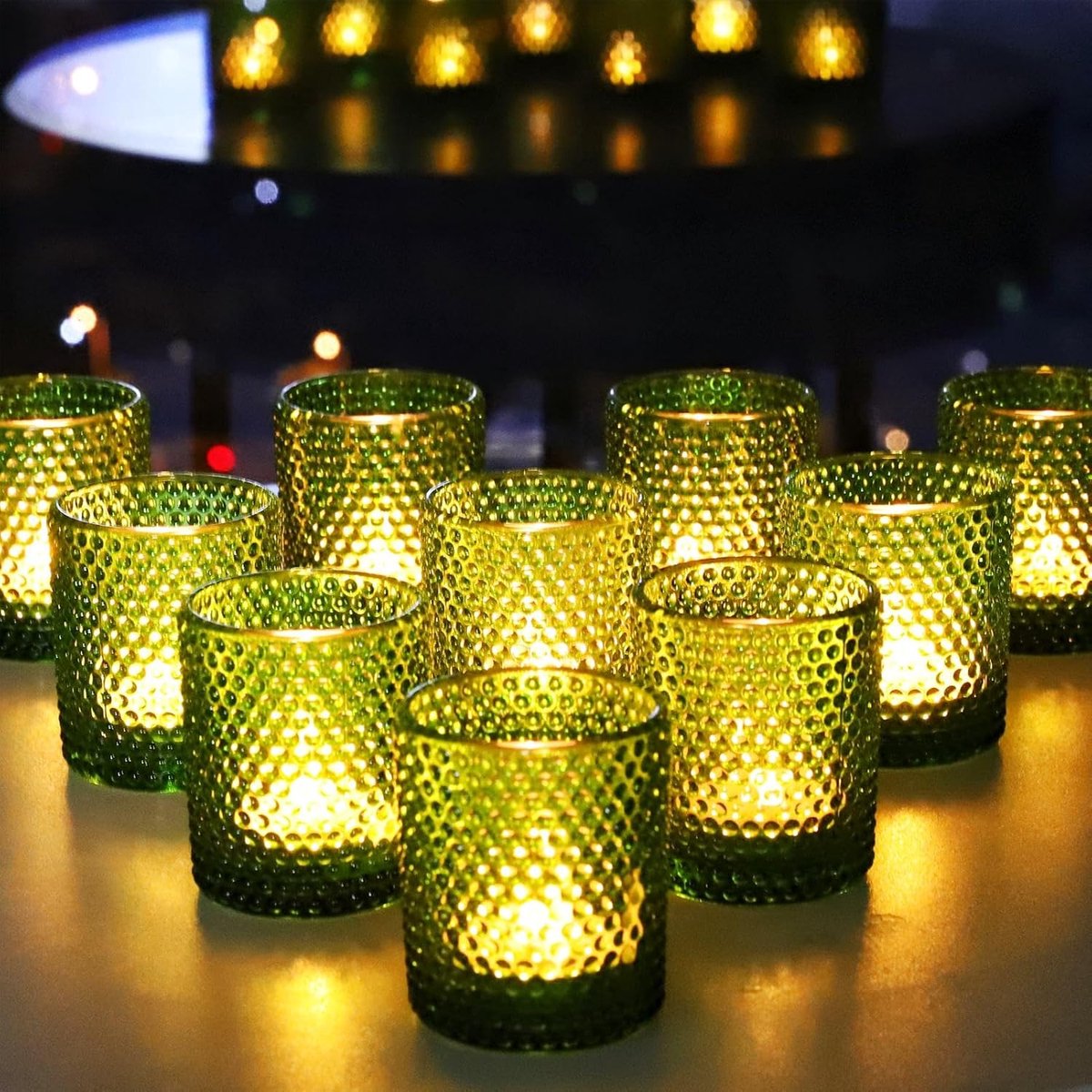 SnelShoppen - Groene Theelicht Glazen voor Kerst, Vintage Glas Theelichthouders met Groene Vintage Theelichten voor Kamer, Tuin, Bruiloft of Feesten,