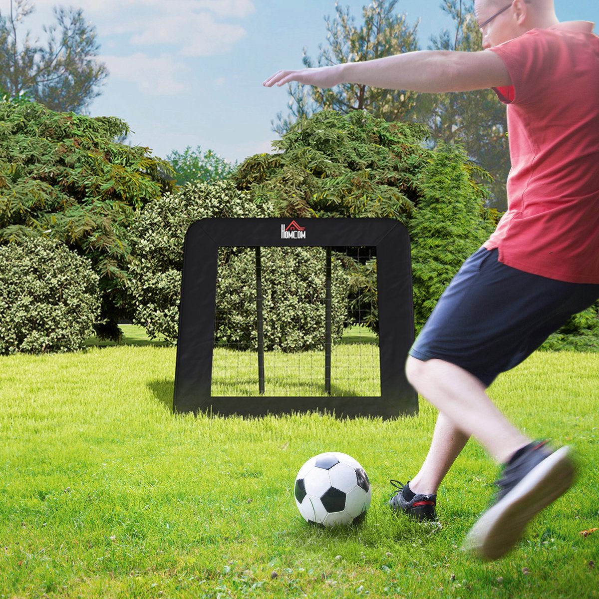 COVREO Tchouk rebounder 128 x 118 x 108-120 cm zwart staal inklapbaar met verstelbare hoek