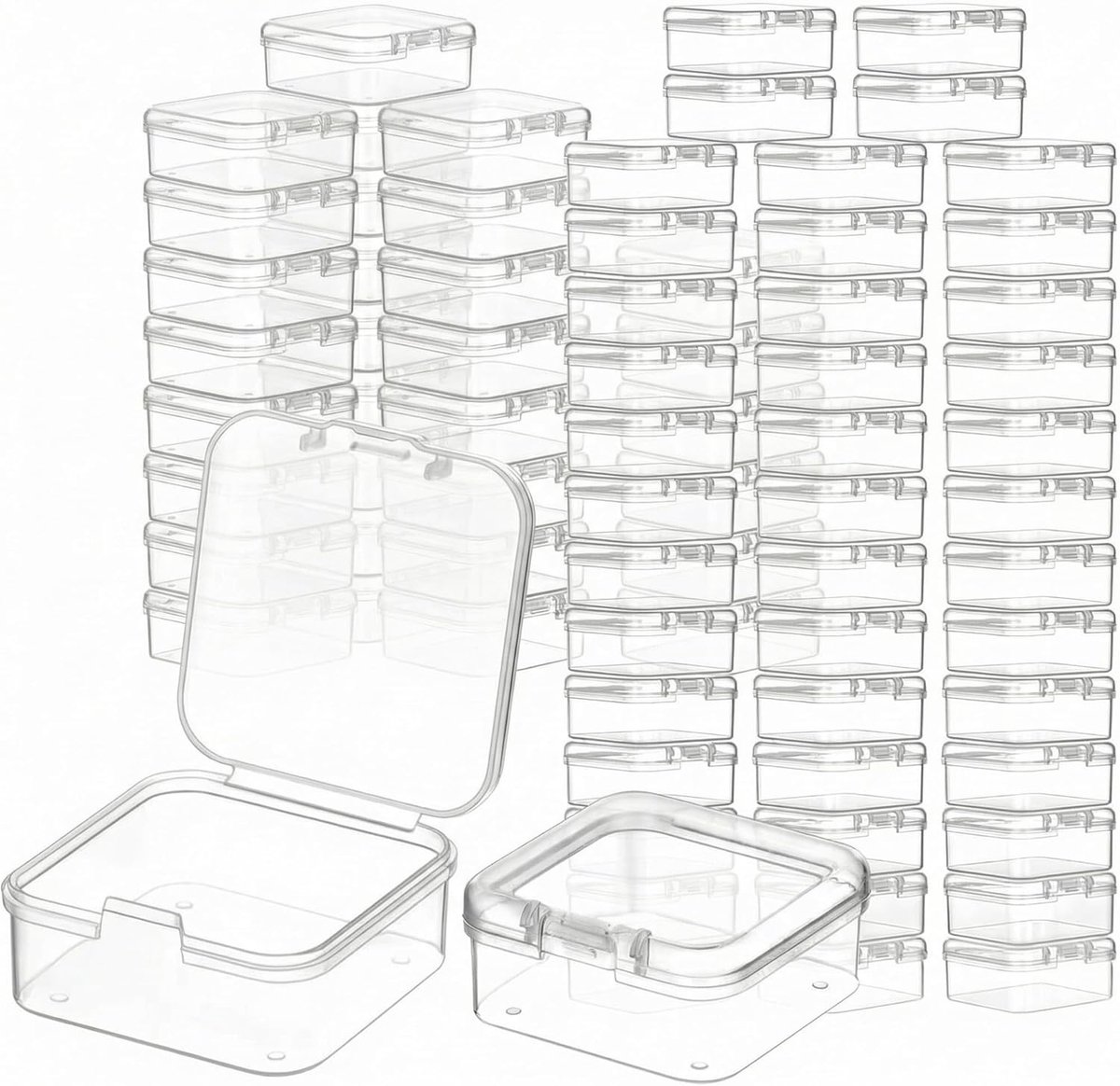 SnelShoppen - 48 Stuks Kleine Vierkante Opbergdozen met Scharnierdeksel, Plastic Opbergdozen voor Kralen, Sieraden en Knutselen - 45 x 45 x 20mm