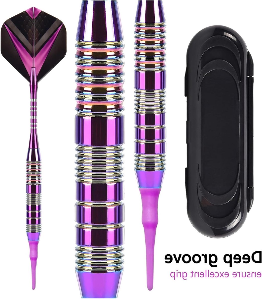 Set van 3 darts met plastic punt en gegalvaniseerde regenboog behuizing, professionele elektronische dartbord met opbergdoos voor dartshooting