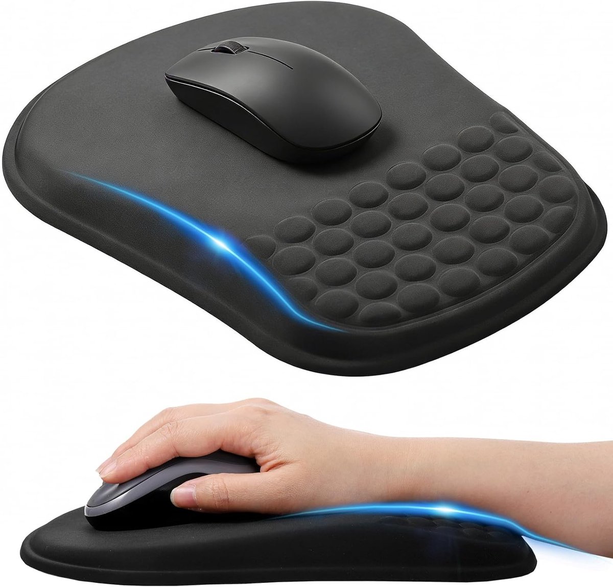 SnelShoppen - Ergonomische Mouse Pad met Polssteun, Duurzaam en Wasbaar, Antislip PU Basis, Ideaal voor Kantoor en Gaming, Desk Accessoires, Zwart