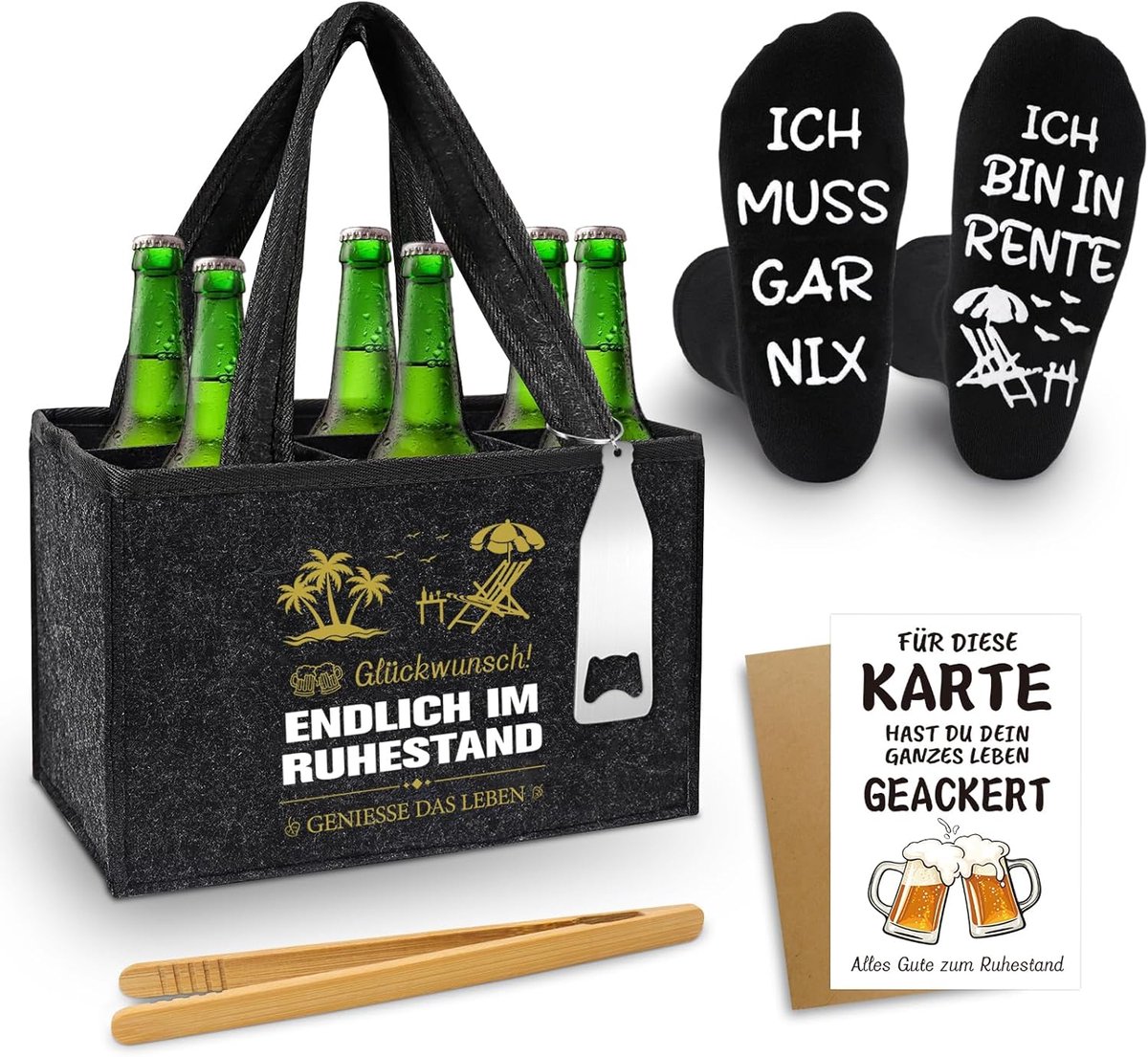 SnelShoppen - Shining She Bier Cadeauset voor Mannen met Handtas voor 6 Flessen, Vilt Flessentas, Flesopener, Grilltangen, Bier Sokken, Verjaardagscad