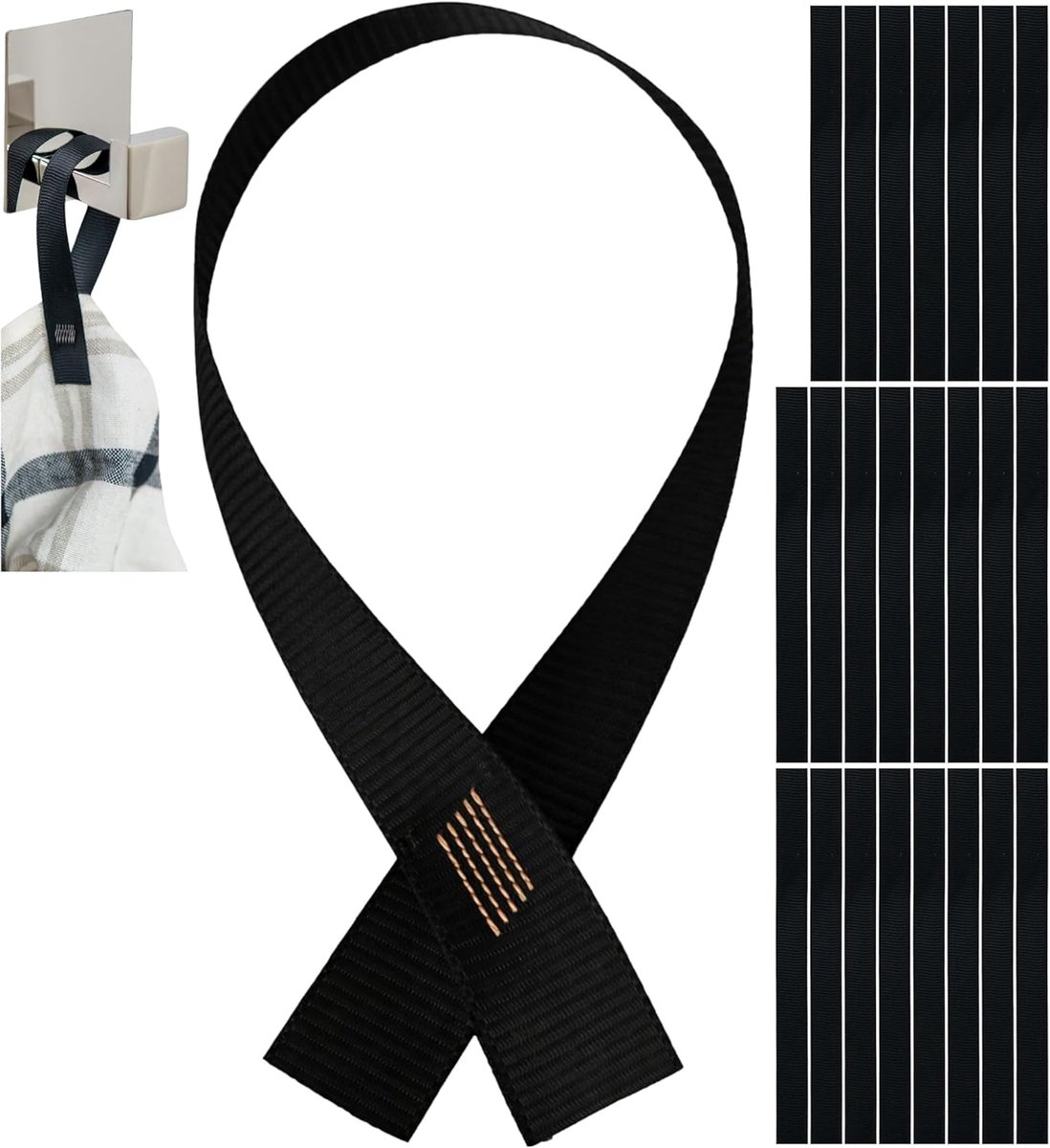 SnelShoppen - Handdoek Hanger 24 Stuks, 180 x 12 mm Loops, Zwart, Voor Theedoeken, Handdoeken, Doeken, Decoratie, Motorhome Accessoires, Badjas Haak