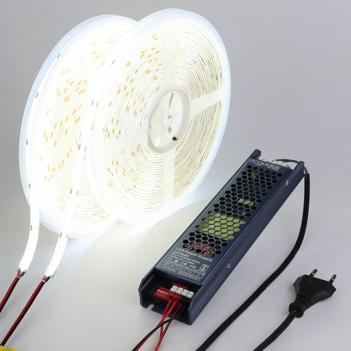 SnelShoppen - 24V COB LED Strip Licht Waterdicht Buiten 20M (2x10M), 6000K Koel Wit, Ultra Fel 160W CRI93, IP65 Verlichting voor Tuin, Keuken, Woonkam