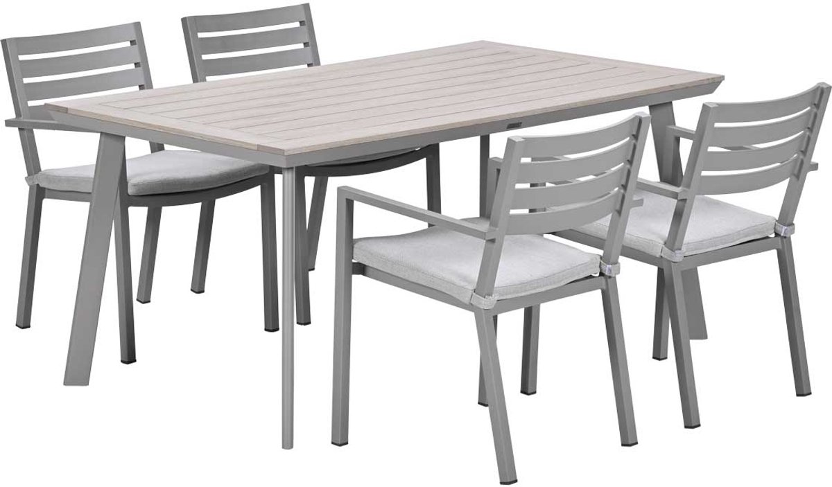 Garden Impressions Oklahoma/Vigo tuinset 4 personen taupe stapelbare stoelen 160 cm