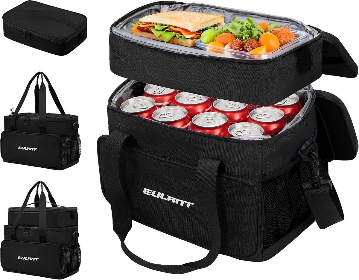 SnelShoppen - 2-in-1 Koeltas Set - 16.7L Grote Isolatie Koeltas + 6L Lunchtas - Waterdichte Rits - Ideaal voor Camping, Picknick, Strand, Werk, Reizen
