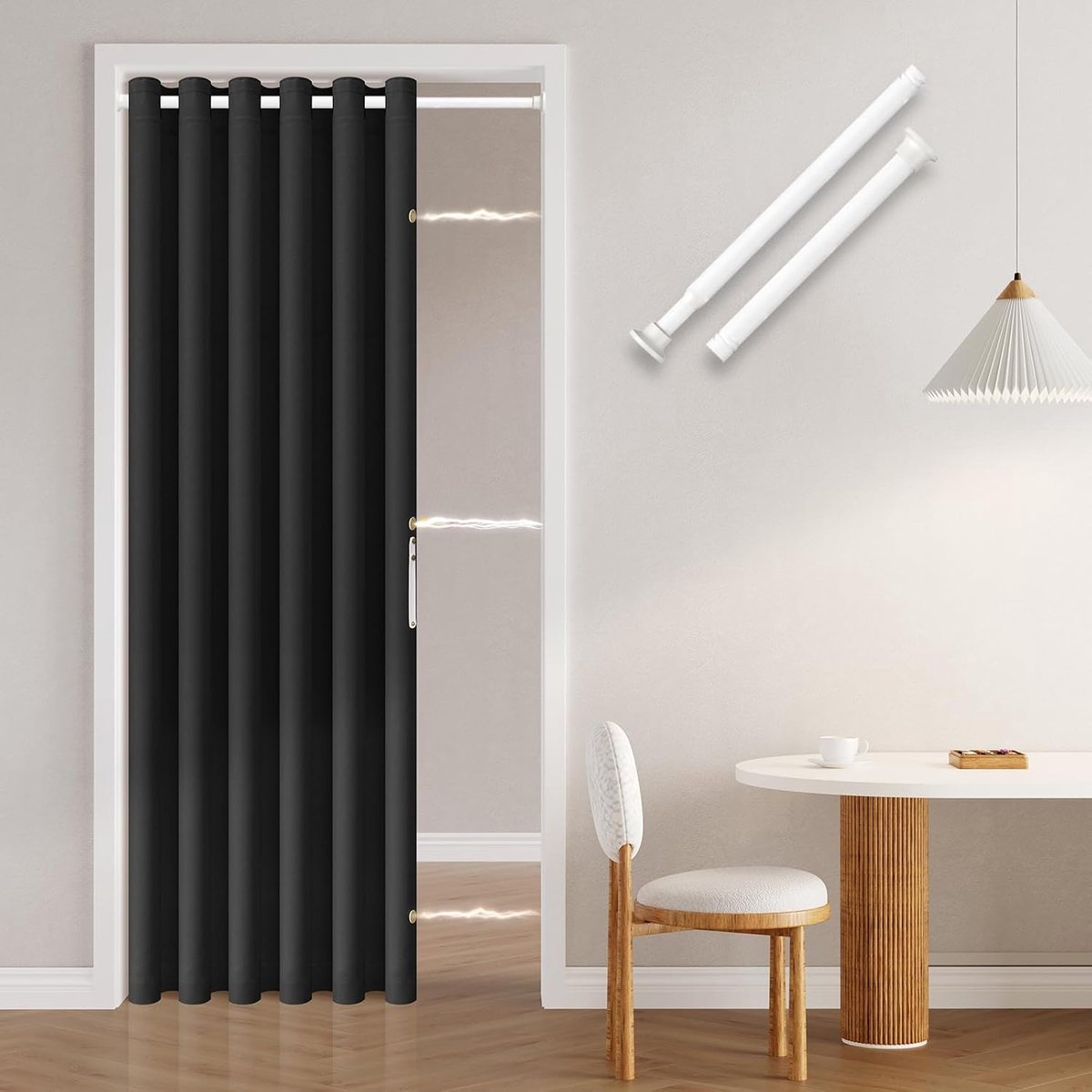SnelShoppen - Deur Gordijn zonder Boren: Eenvoudig te Installeren met Telescopische Stang en Magnetische Sluiting, Privacy Bescherming, Zwart, 201 x 1