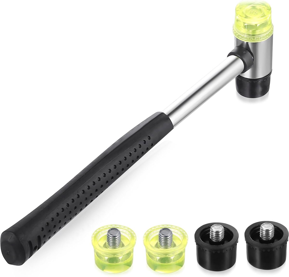 SnelShoppen - Rubber Hamer 25mm - Dubbelzijdige Hamer met 4 Vervangbare Hoofden - Robuuste Plastic Hamer met Rubberen Handvat voor Leer, Hout, Plastic