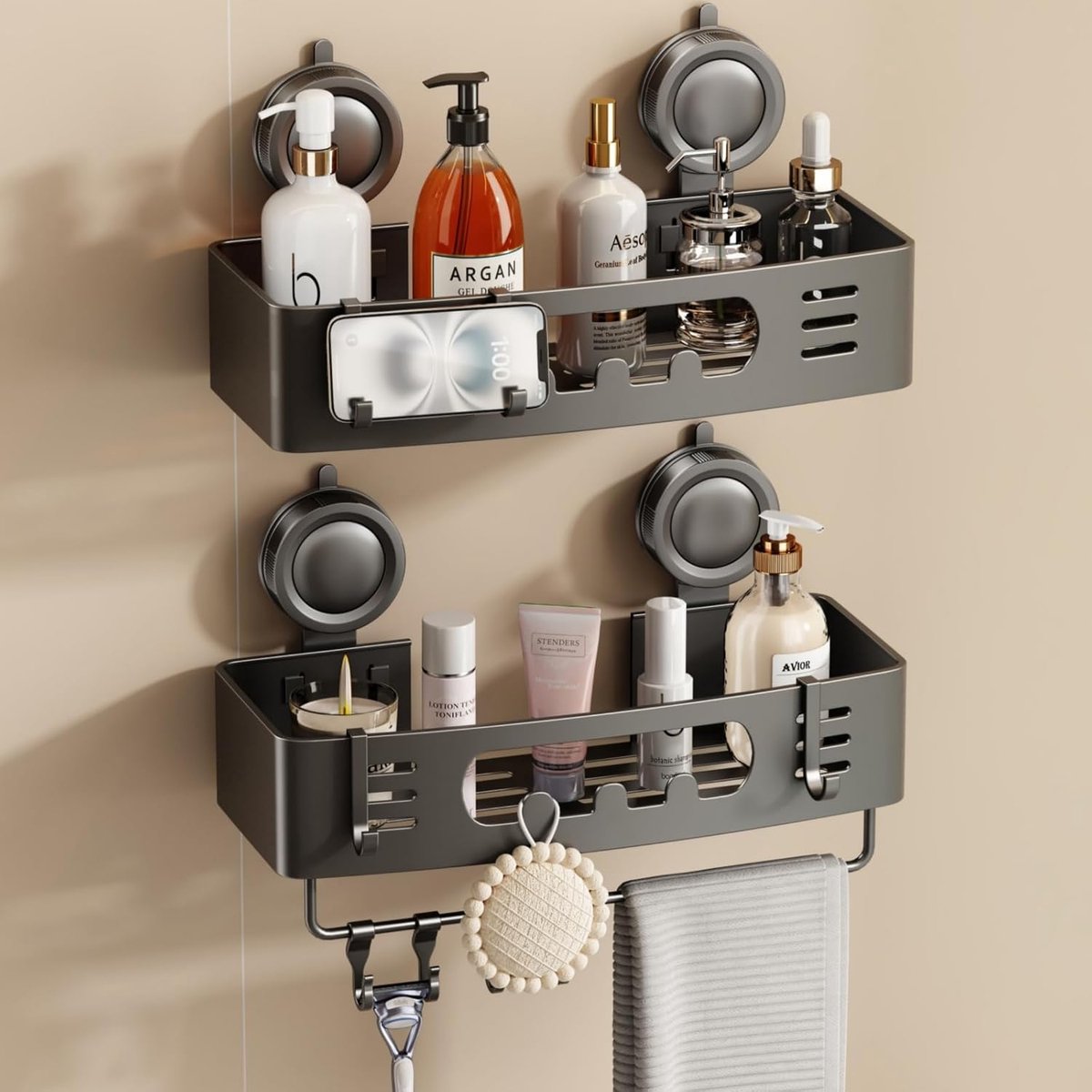 SnelShoppen - Voldra Badkamer Rek Zuignap Douche Plank Badkamer Organizer Zonder Boren Keuken Organizer Badkamer Accessoires Opslag 2 Stuks