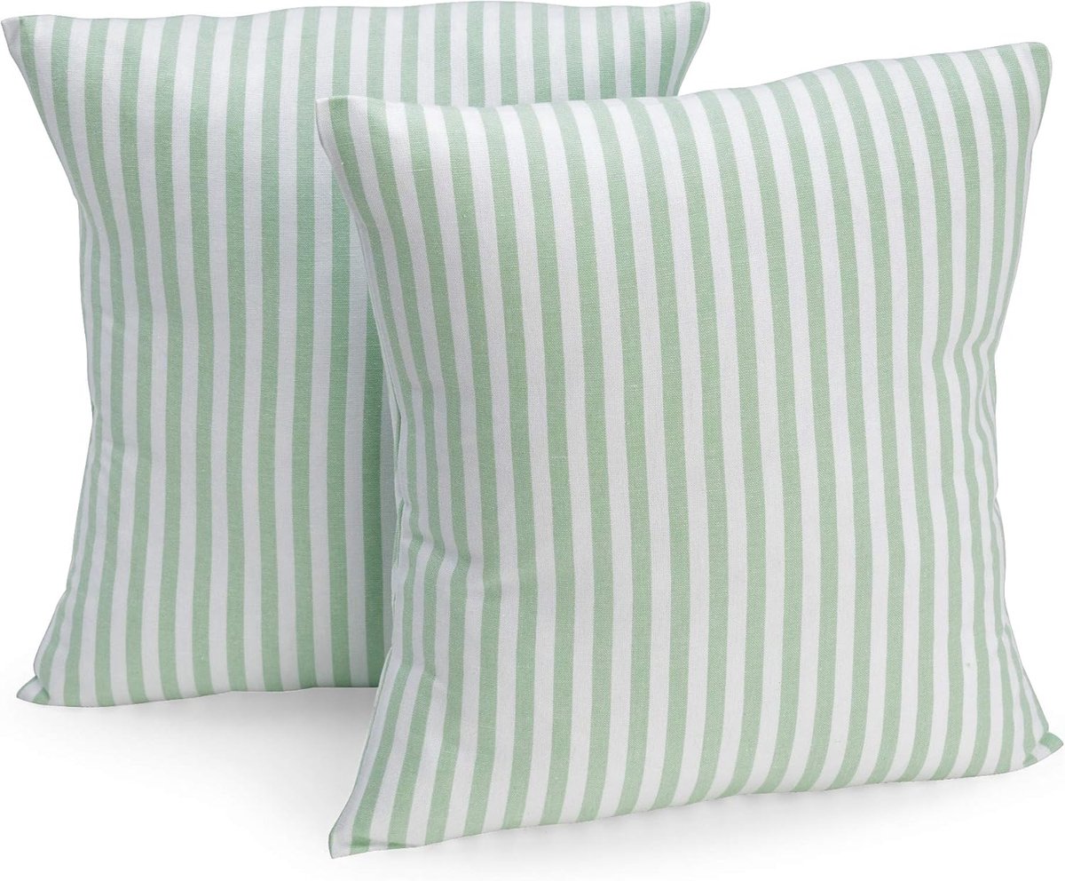 SnelShoppen - Set van 2 Kussenhoezen 50 x 50 cm Mint/Wit Gestreept - 100% Katoen, Decoratieve Kussen voor Sofa, Tuin, Binnen en Buiten, Perfect voor e