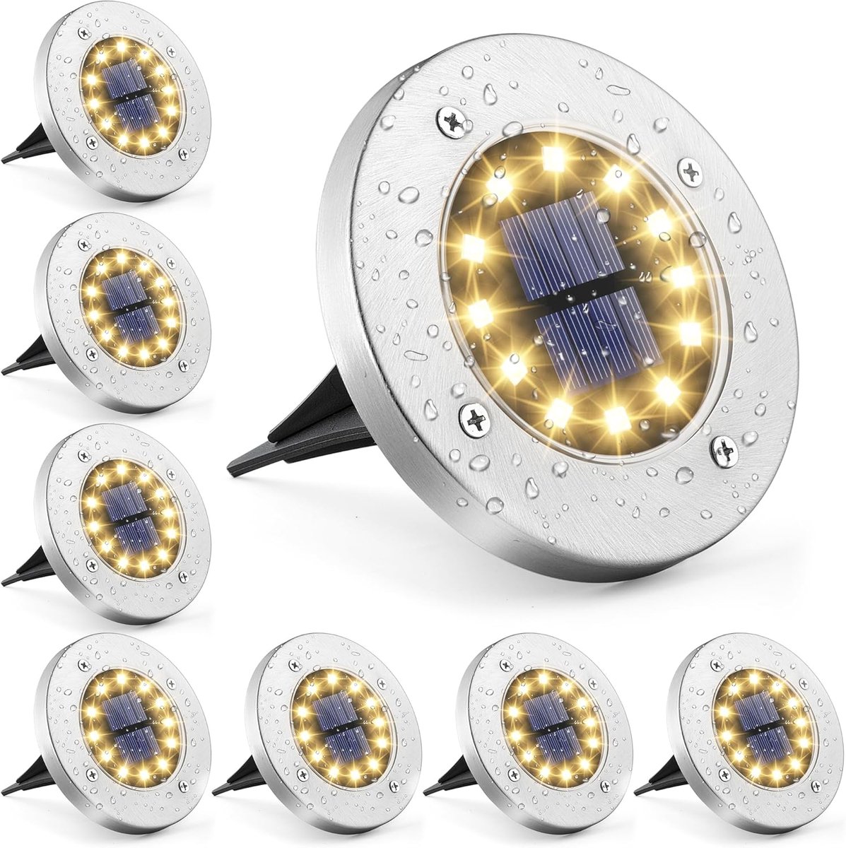SnelShoppen - 12 LED Solar Tuinlampen - Waterdichte RVS Buitenlampen voor Tuin, Patio, Oprit, Veranda - 8 Stuks - Wit