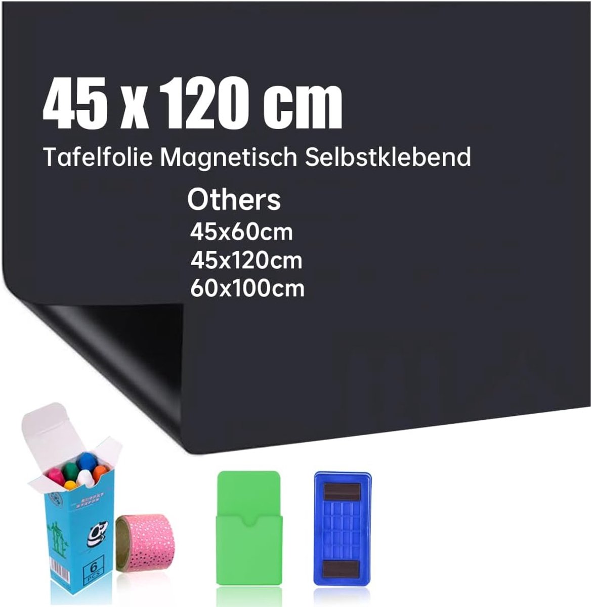 SnelShoppen - Magnetische Whiteboard Film Zelfklevend 45 x 120 cm Magnetisch Bord DIY inclusief Stofvrije Krijt en Spons voor Gladoppervlakken Thuis,