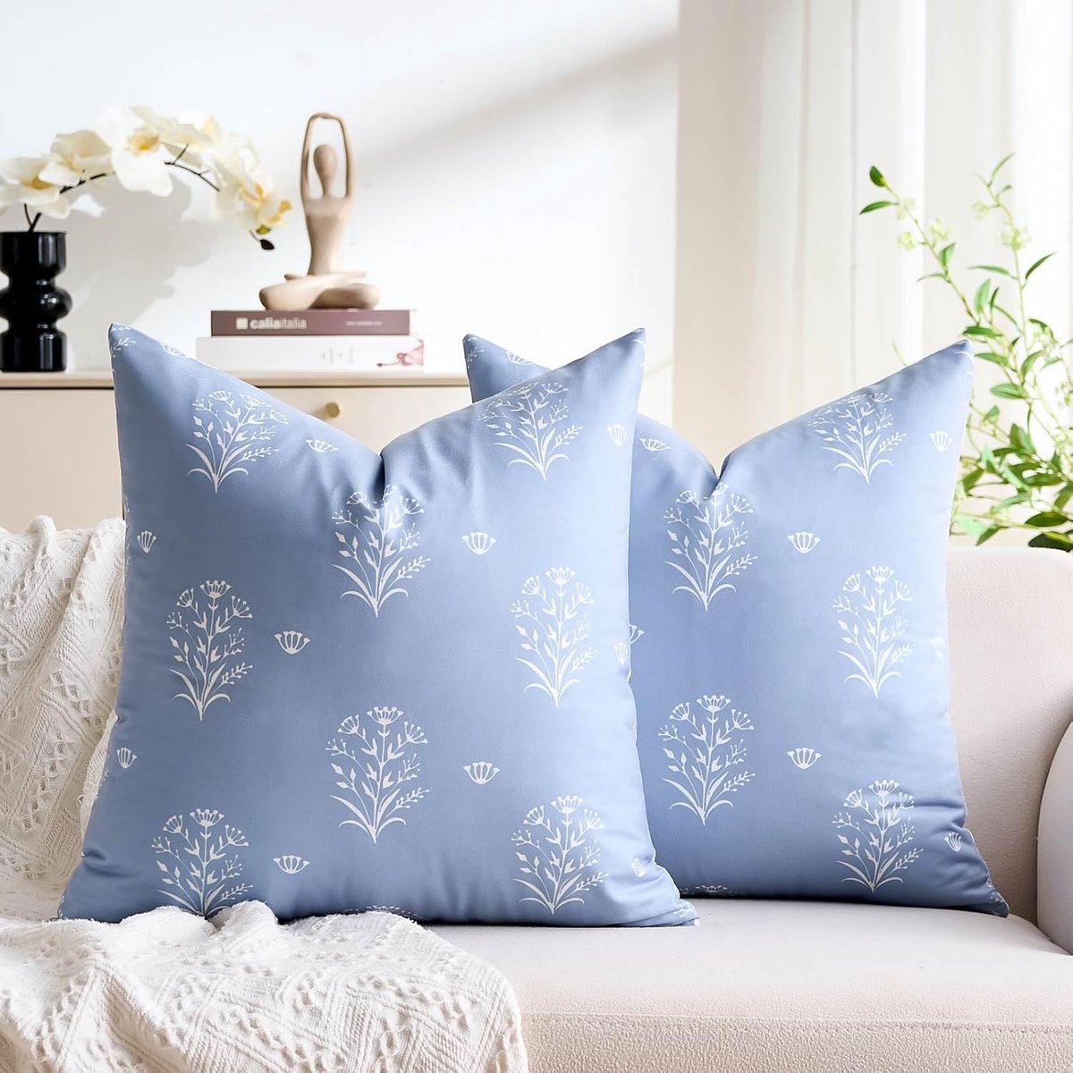 SnelShoppen - Bohemian Velvet Kussenhoezen 45x45 cm - Retro Botanische Print - 2 Stuks - Perfect voor Woonkamer, Tuin en Slaapkamer