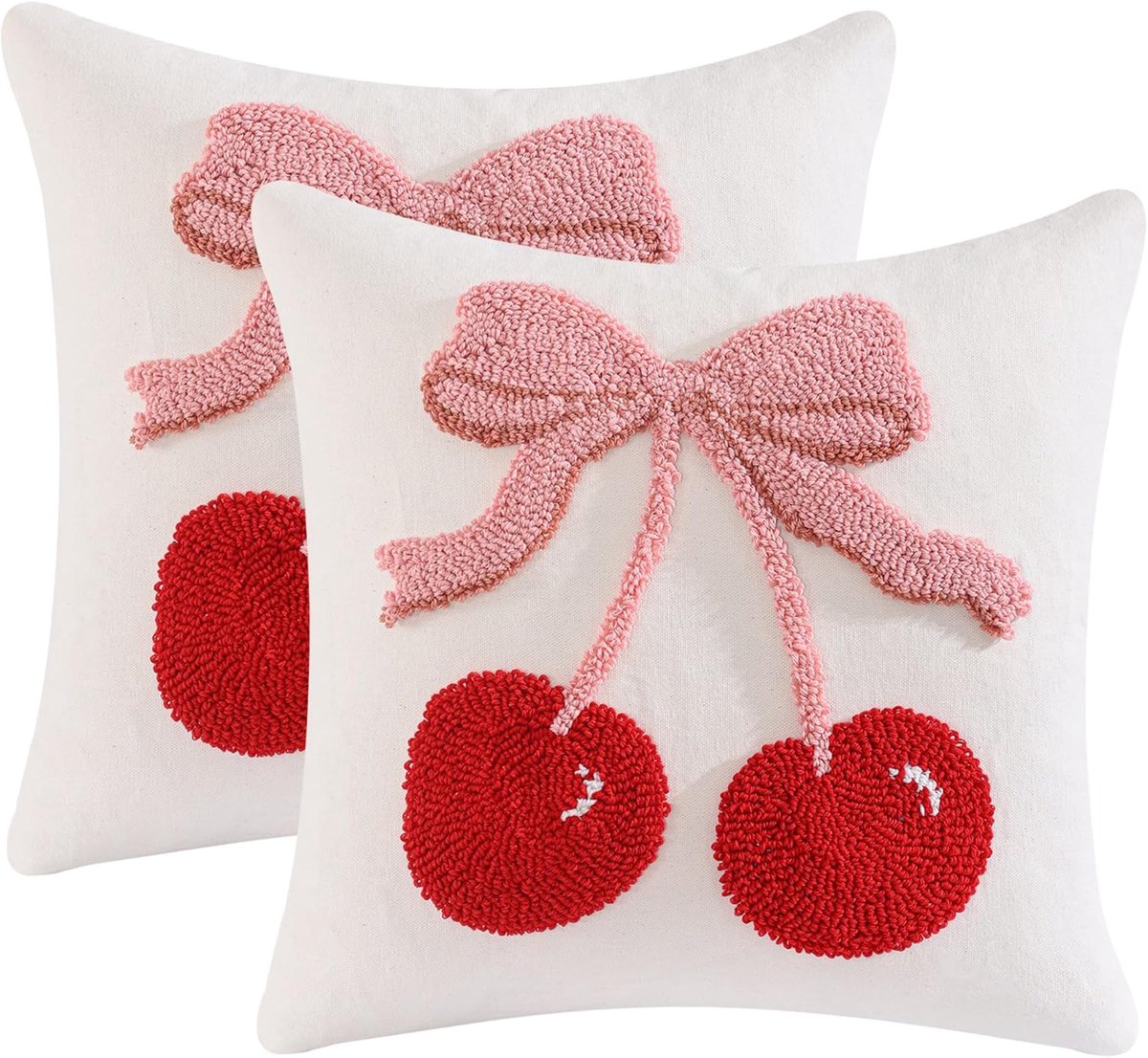SnelShoppen - Set van 2 Tufted Kussenhoezen 45x45cm Rood Kers Zomer Strand Decoratief Katoen voor Bank Woonkamer Thuis Lente