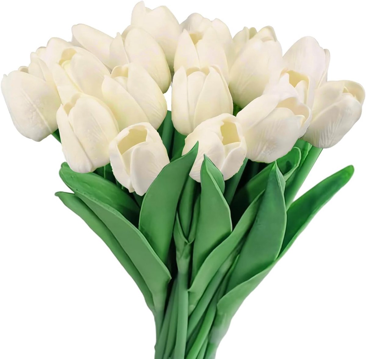 SnelShoppen - Kunstmatige Tulpen 15 Stuks, PU Real Touch Latex, 34cm Off White, Kunstbloemen voor Bruiloft, Thuis, Feestdecoratie en DIY Decoratie
