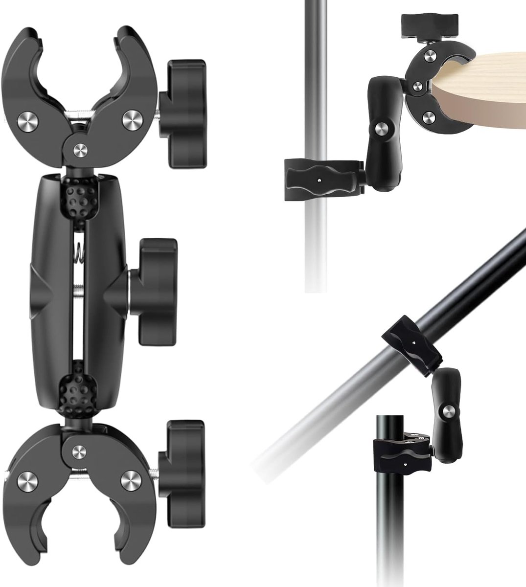 SnelShoppen - Double Head Super Clamp Mount met Magic Arm, Heavy-Duty 360° Motorfiets Camera Houder voor Fiets, Statief, Bureau, Lampstatief, Paraplu,