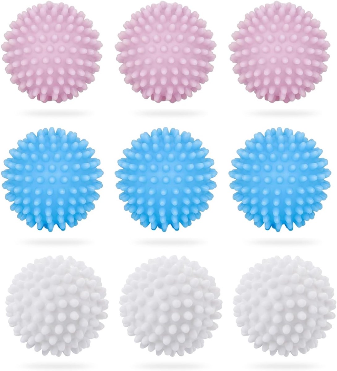 SnelShoppen - Wasballen voor de Wasmachine en Donsjacks, Herbruikbaar, Hoogwaardig PVC, Set van 3, Blauw, Roze, Wit, Ideaal voor Droger en Thuisgebrui