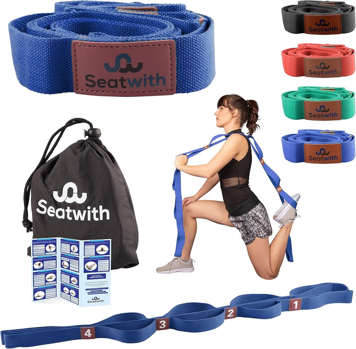 SnelShoppen - Yoga Stretching Strap - Oefenbanden met 10 Lussen - Transporttas + Trainingsinstructies - Voor Fitness, Pilates, Fysiotherapie, Niet-ela