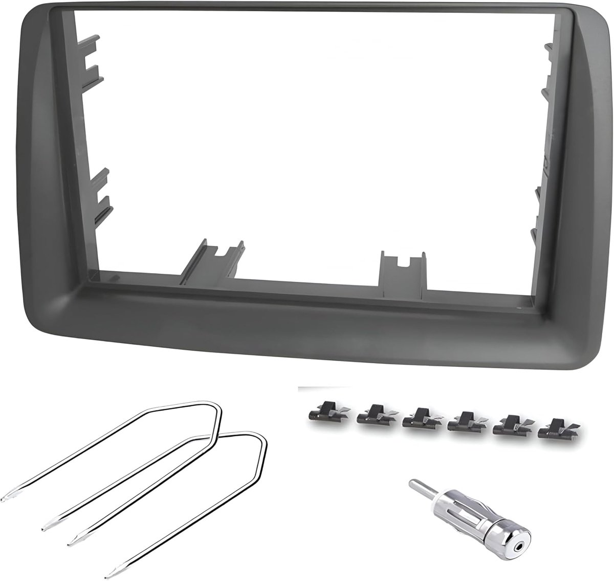 SnelShoppen - Radio panel kit 2-din montagemateriaal voor Fiat Panda (169) 2003-2012 - Zilvergrijs - Inclusief demontagegereedschap, antenne-adapter,