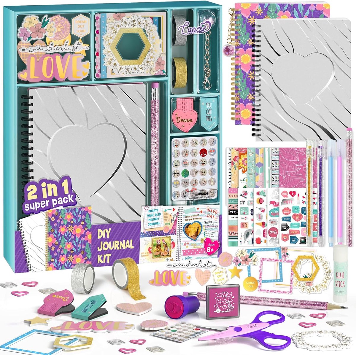 SnelShoppen - 2-Pack Mega DIY Journal Kit voor Creatieve Meisjes 8-14 Jaar - Unieke Dagboeken, Schrijfaccessoires, Leuke Cadeaus voor Verjaardag en Pa