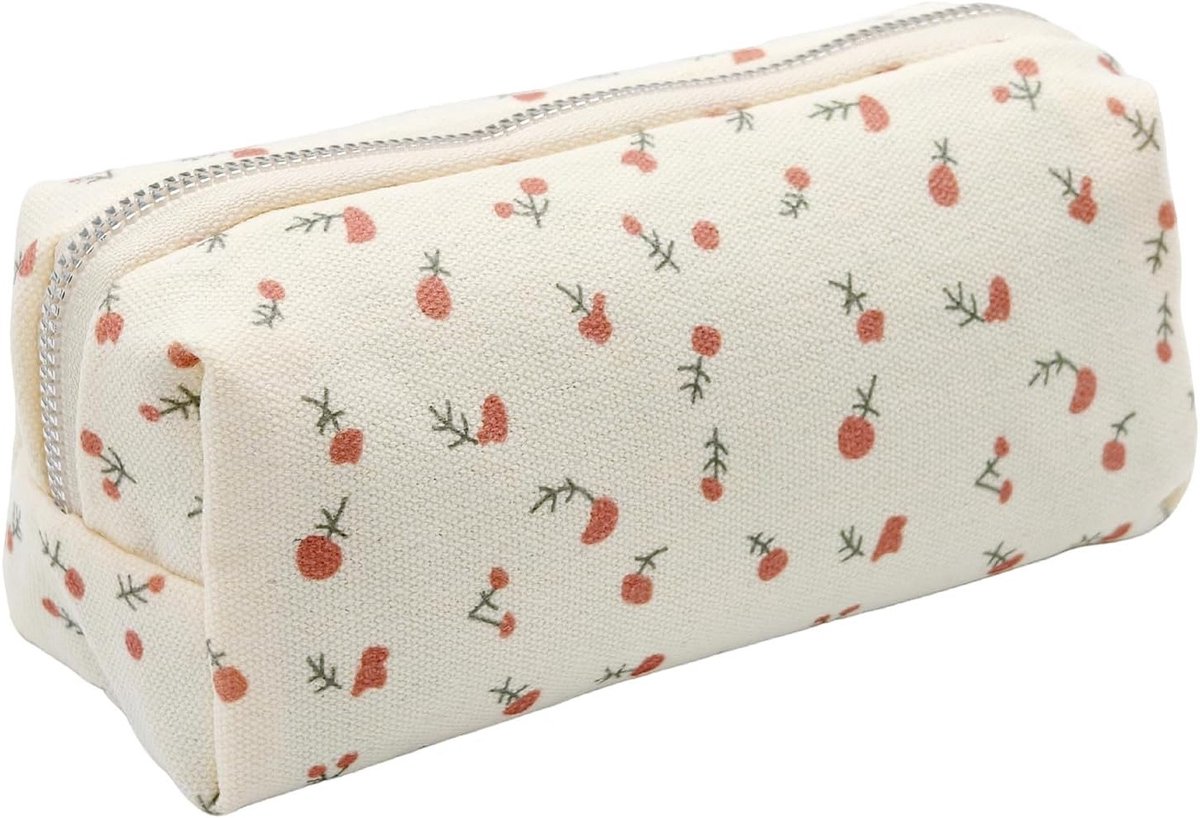 Aesthetische Pennenhouder met Rits Sluiting voor Meisjes - Bloemen Motief, Cosmetica Tas en Portemonnee (Geel)