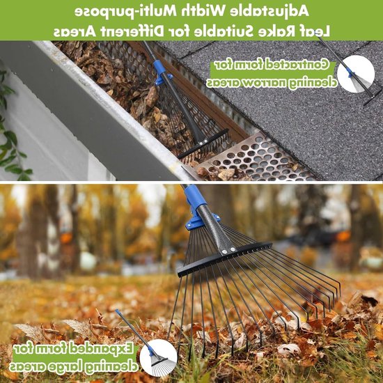 Ergonomische Bladhark met 18 Tanden en Verstelbare Kop 25-45 cm voor Efficiënte Tuinreiniging en Bladverwijdering, Ideaal voor Tuinonderhoud en Tuinwerkzaamheden — afbeelding 2
