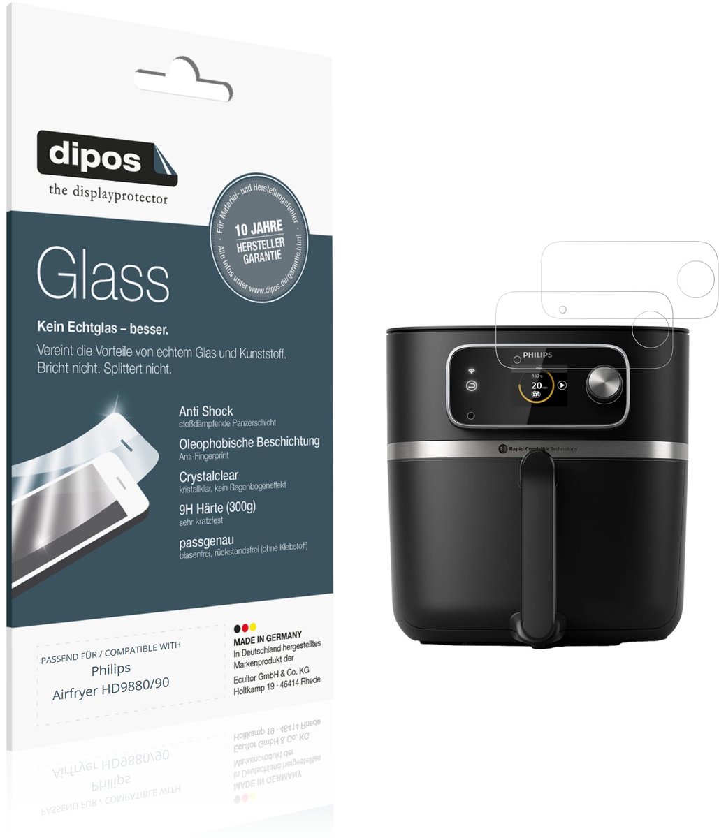 dipos – 2x Pantserfolie geschikt voor Philips Airfryer HD9880/90 | 9H Screenprotector