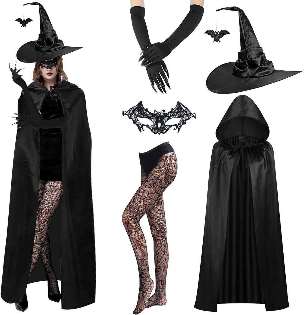 Vrouwelijk Heksen Kostuum voor Halloween, Feestjes en Verkleedpartijen - Zwart, Perfect voor Themafeesten en Carnaval