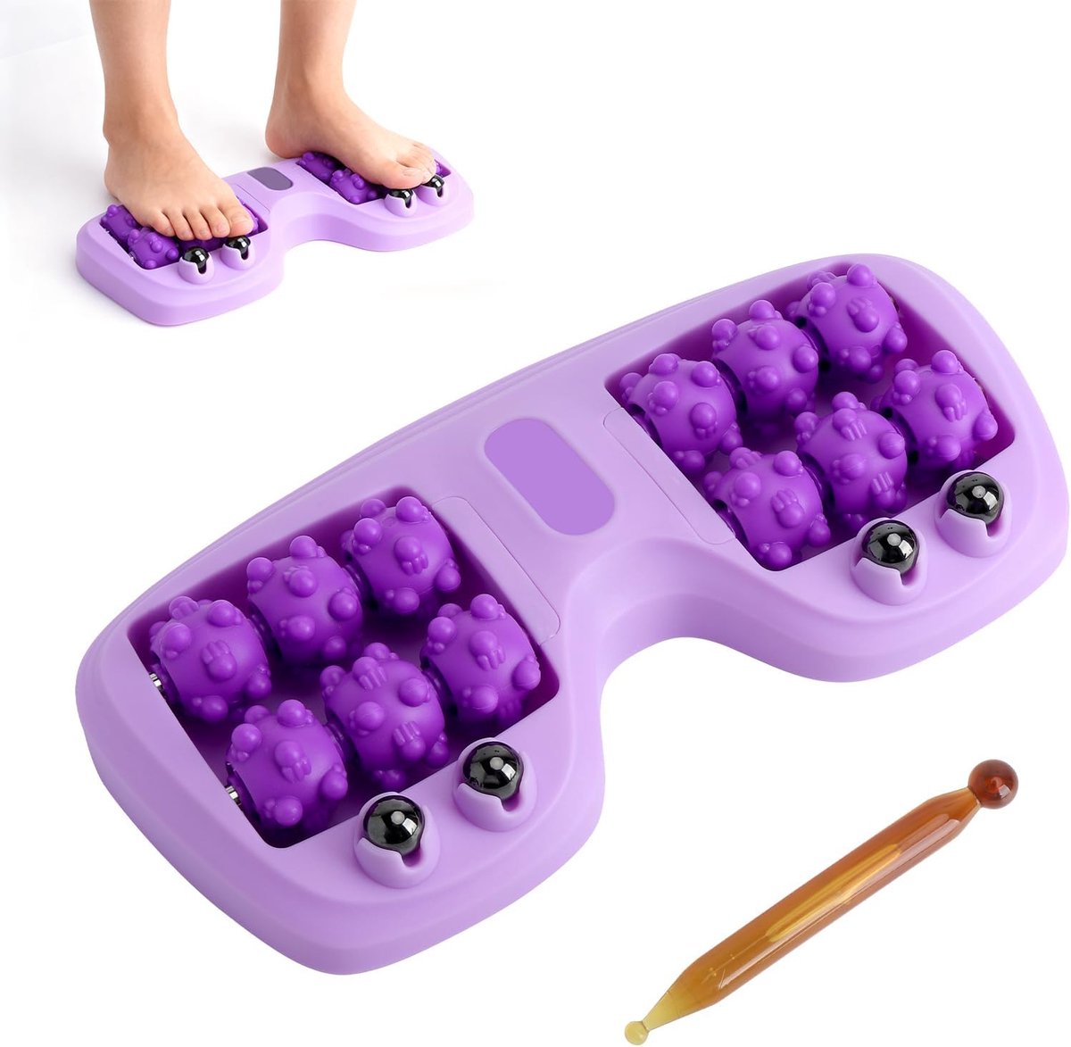 SnelShoppen - Foot Massage Roller met Massage Pen, Draagbare Dubbele Massage Roller voor Voetmassage, 12 Massage Rollers, ABS Plastic en Zacht Rubber,